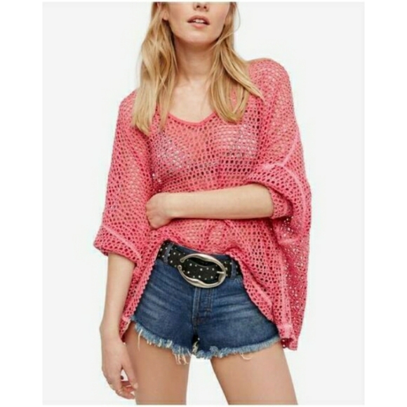 Free People Tops - Free People Napa Pink Mesh Oversized Top XS